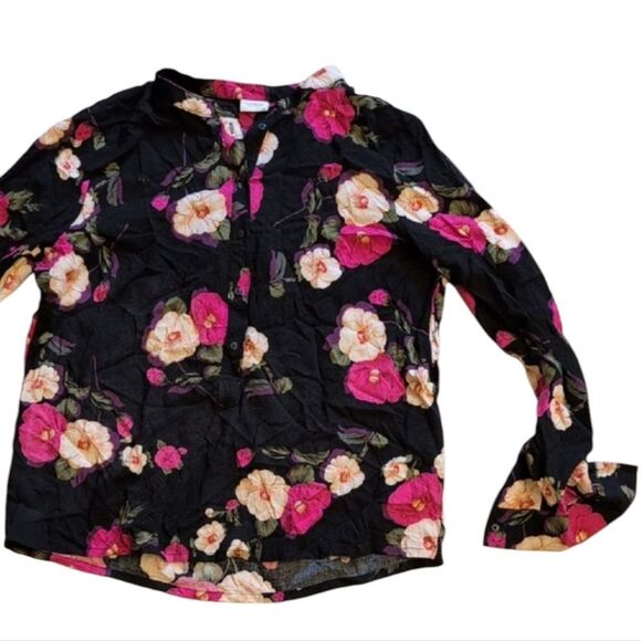 Jacqueline De Yong Vibrant Floral Long Sleeve Blouse Buttons Size 40 / S - Picture 1 of 10